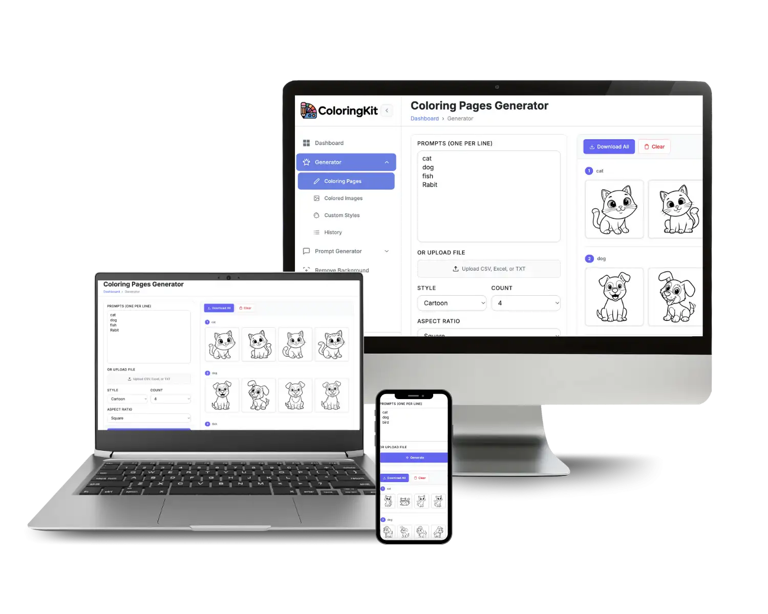 ColoringKit web app dashboard preview